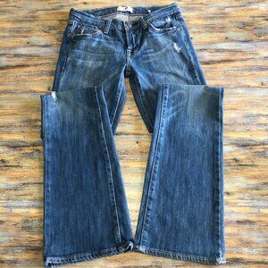 DeLUXE Premium Denim DPD Jeans Distressed Low Rise Boot Cut Blue Womens Size 26